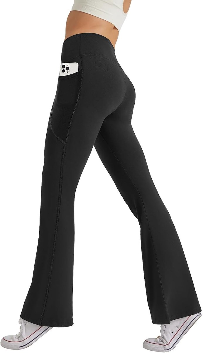 Damesbroek met zakken, yogabroek, vrijetijdsbroek, joggingbroek, hoge taille, sportbroek, elastische brede bootcut, jazzpants