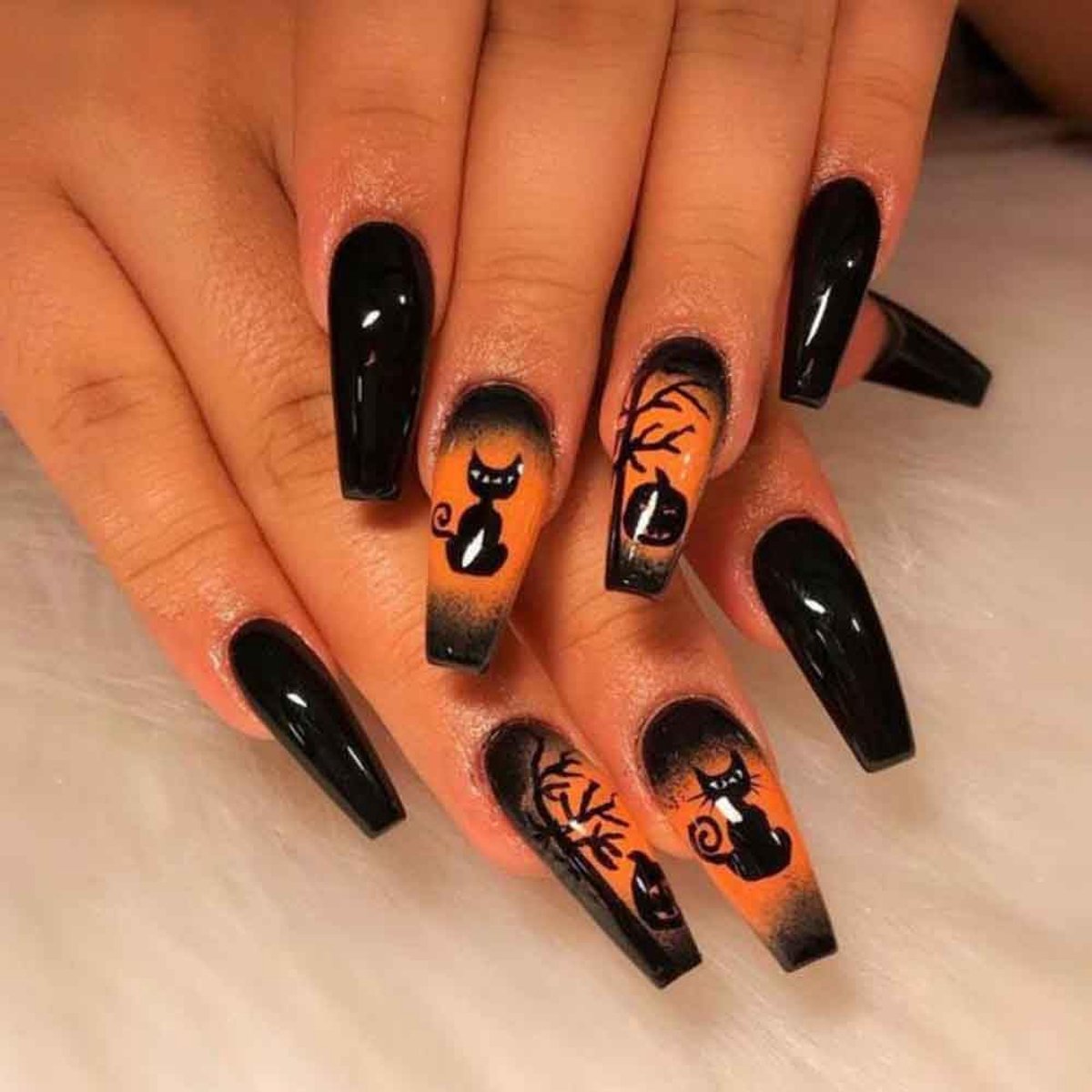 Halloween 24 doodskist donker en melancholische kat pompoen kunst drukken nagelset, geschikt voor vrouwen