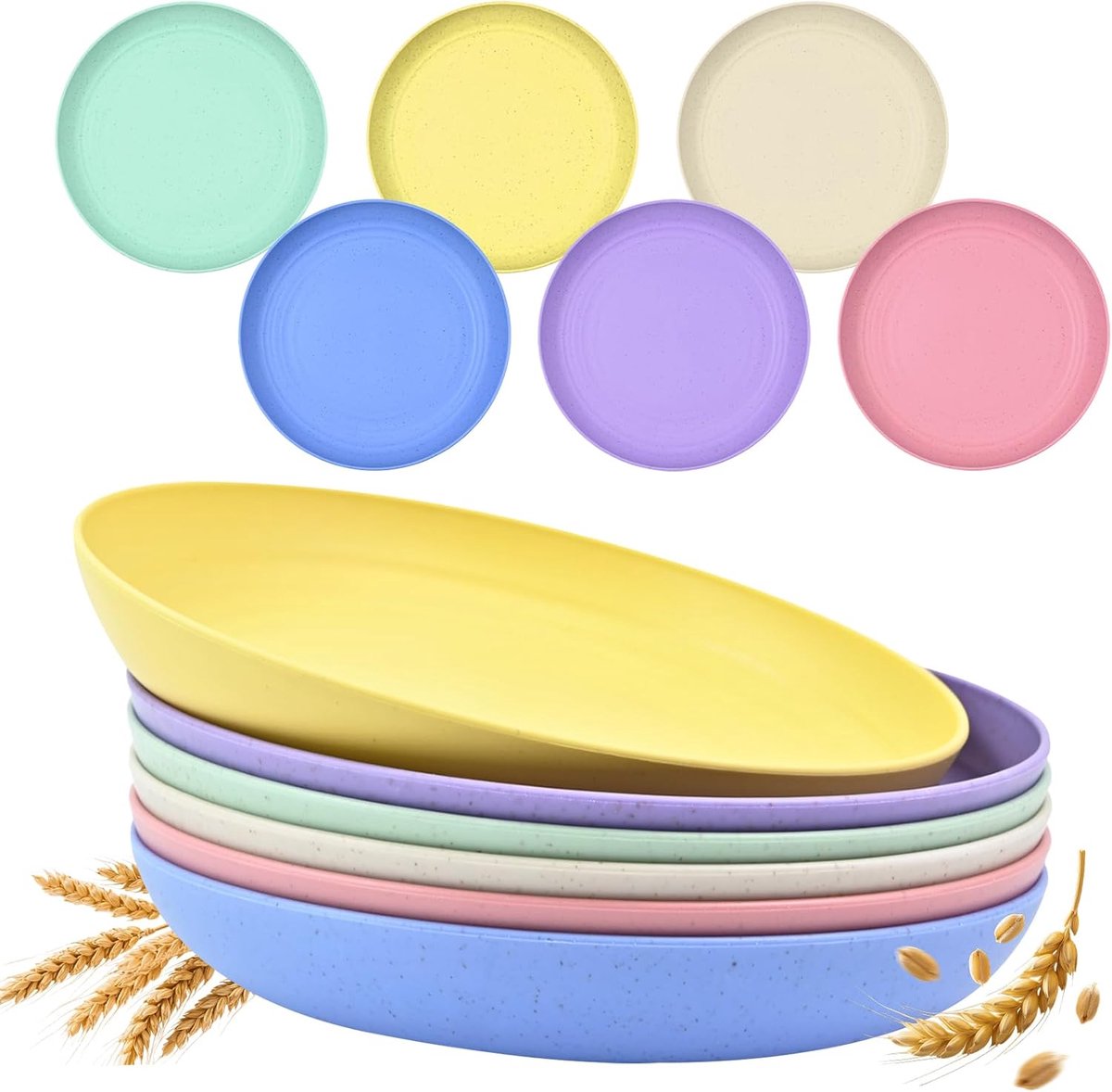 Set van 6 onbreekbare plastic borden van 22,5 cm, plastic eetborden | Herbruikbare plastic bordenset, magnetron- en vaatwasmachinebestendige picknickborden, lichte en stapelbare eetborden