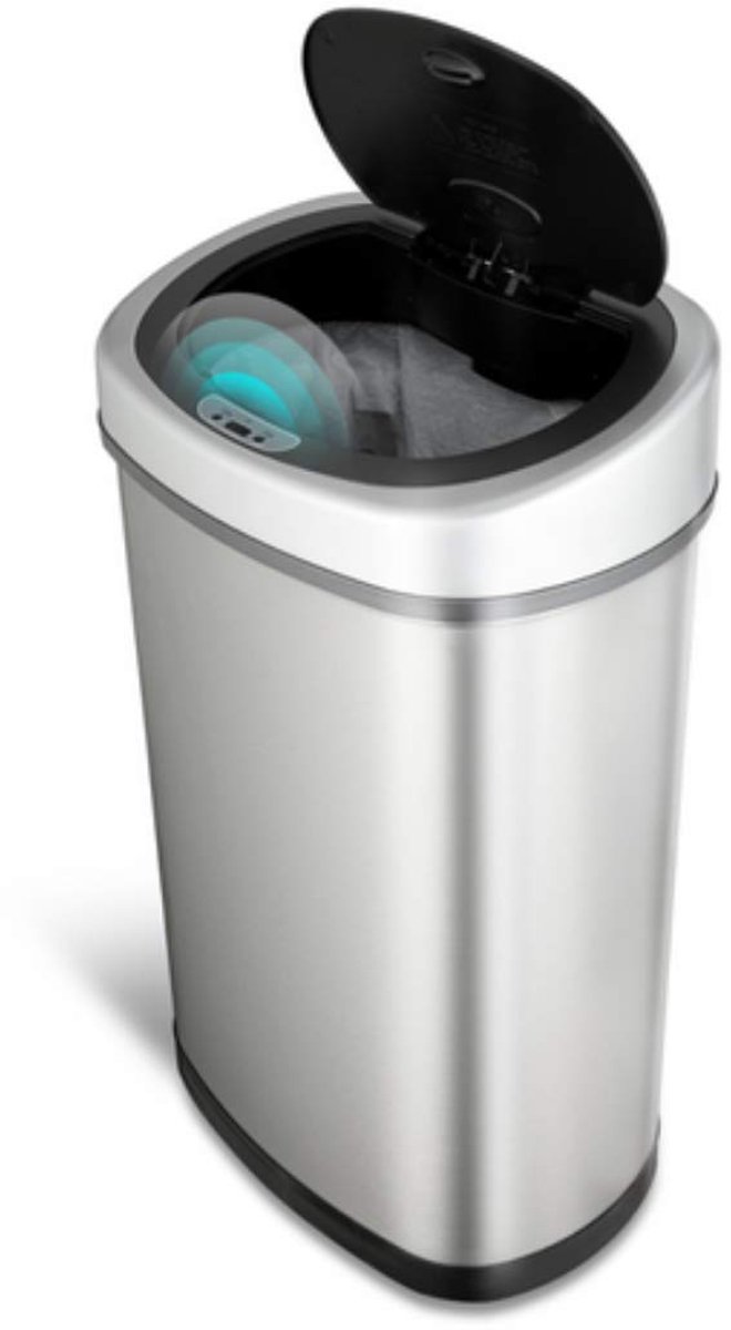 SnelShoppen - Prullenbak met Sensor - 50 Liter - RVS Zilver - Soft Close - Vingerafdrukvrij - Modern Design - Keuken, Tuin, Feest