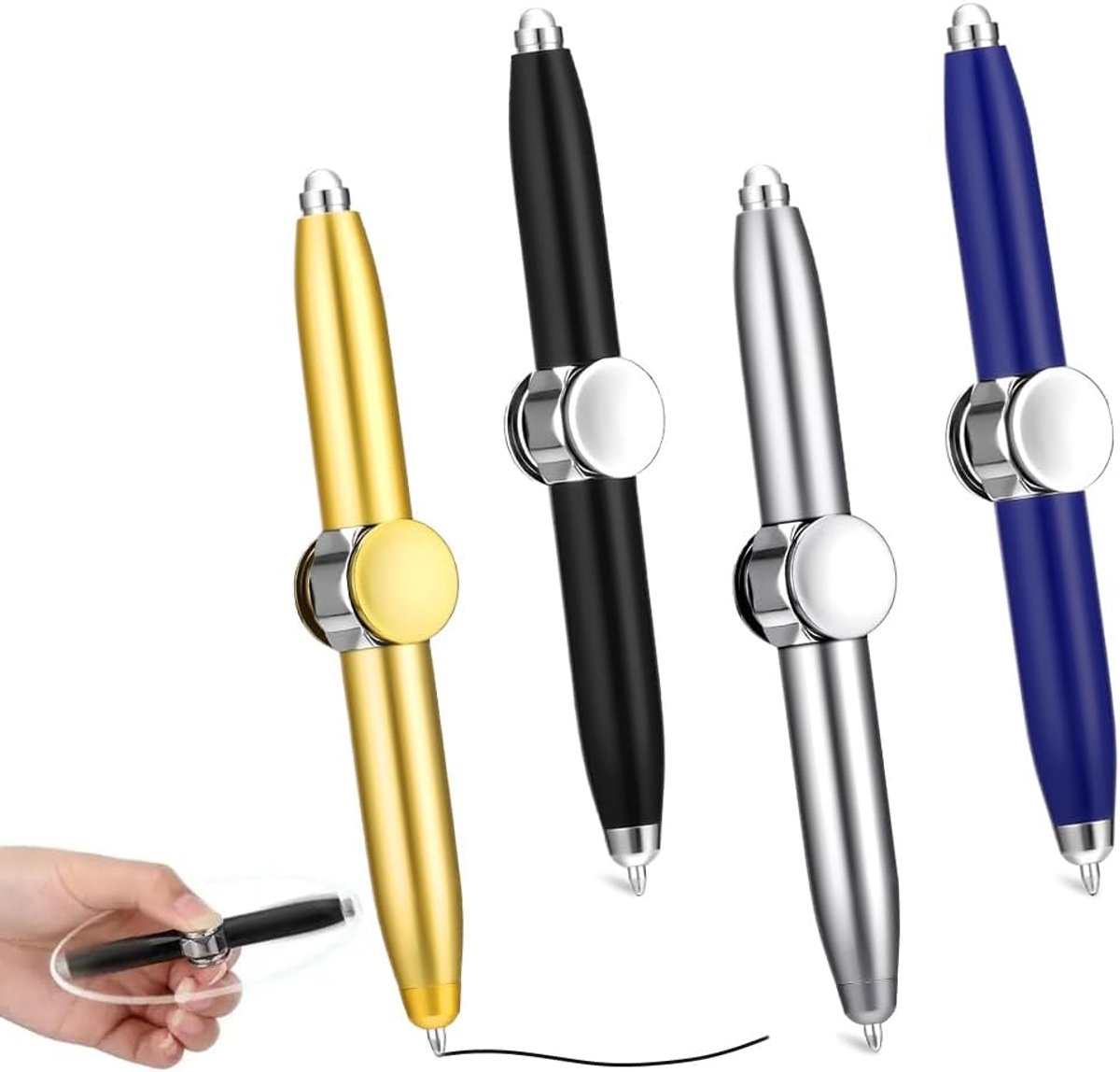 mizikuu 4 stuks Fidgetpen, metalen spinpen met LED-licht, schrijfgereedschap, praktische balpen spinner pen voor drukontlasting voor zakelijke volwassenen, studenten en jongeren