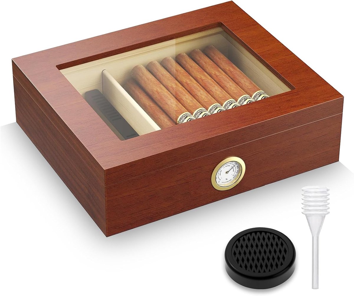sigaren humidor, humidor sigaren, humidor sigaren, humidor cederhout, humidore met hygrometer en luchtbevochtiger, sigaren accessoires, sigarenetui voor maximaal 15-20 sigaren
