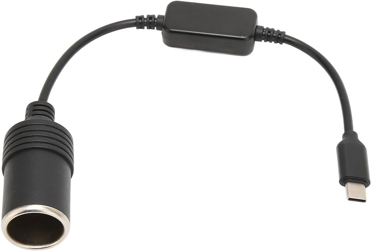 SnelShoppen - USB C naar 12V Sigarettenaansteker Adapter, 5V USB C Mannelijk naar 12V Sigarettenaansteker Vrouwelijk Voedingskabel, 30cm Voedingskabel
