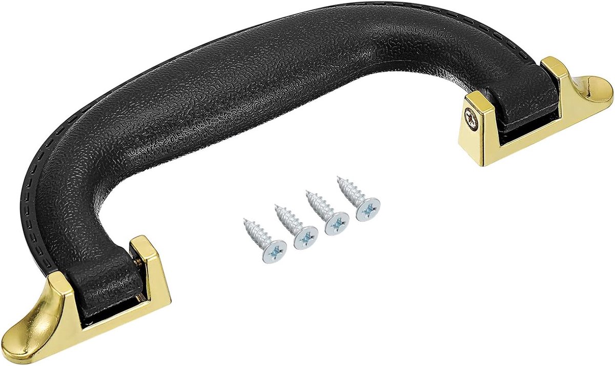 Bagage-handgrepen, 155 mm, PU-leer, trekgreep, reiskoffer, behuizing, vervanging, handgrepen met schroeven, voor behuizing, reiskoffer, gereedschapskist, zwart