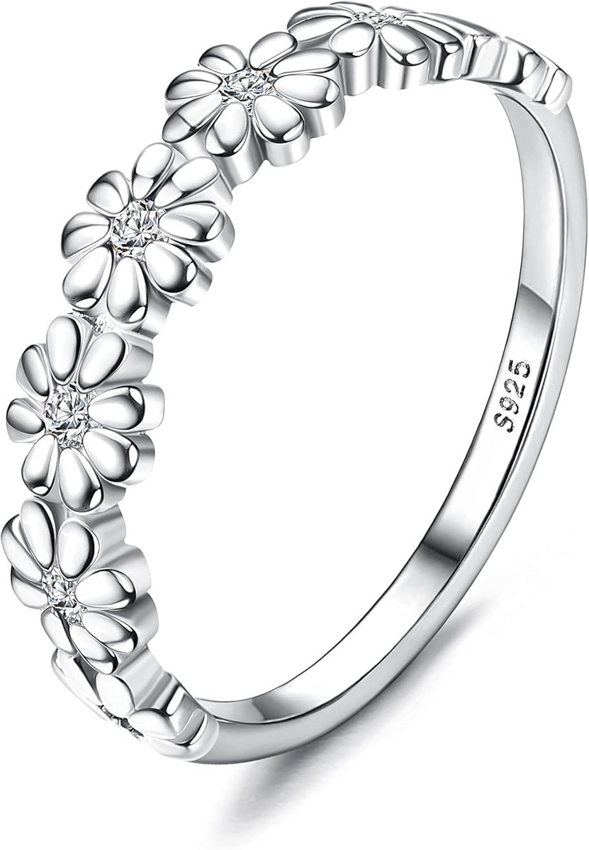 Zilveren damesring zilver 925 zilver dames madeliefje 18K goud meisjes Daisy bloem Hawaiian Paved met kleurrijke kubieke zirkonia hoogglans gepolijst comfort fit statement alliantie