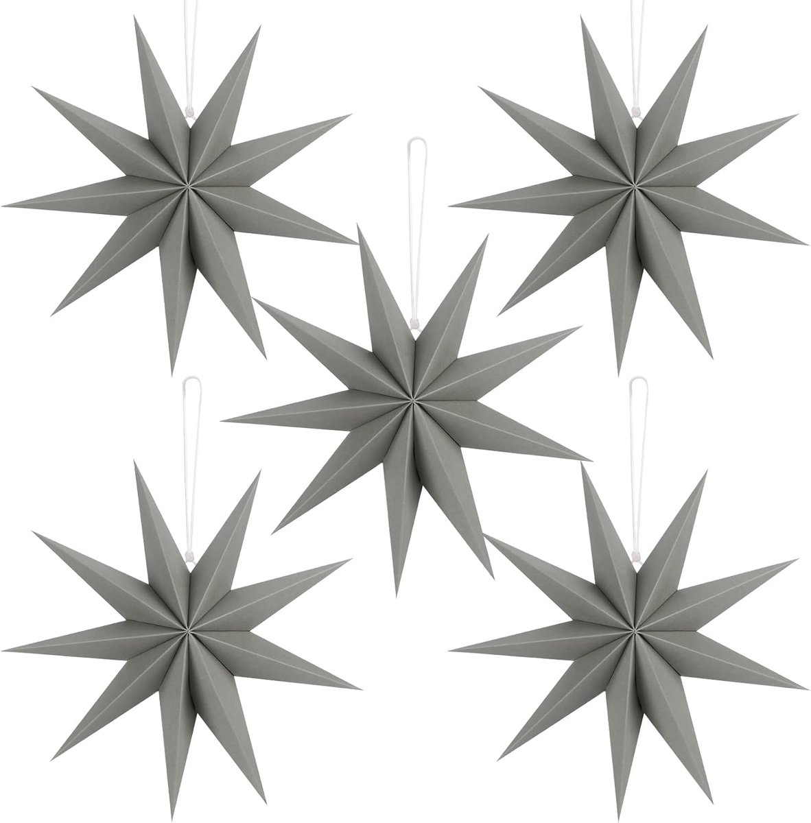 5 stuks papieren kerststerren grijs 30 cm 9-puntige papieren kerststerren vouwsterren voor tafeldecoratie kerstfeest kamer bruiloft