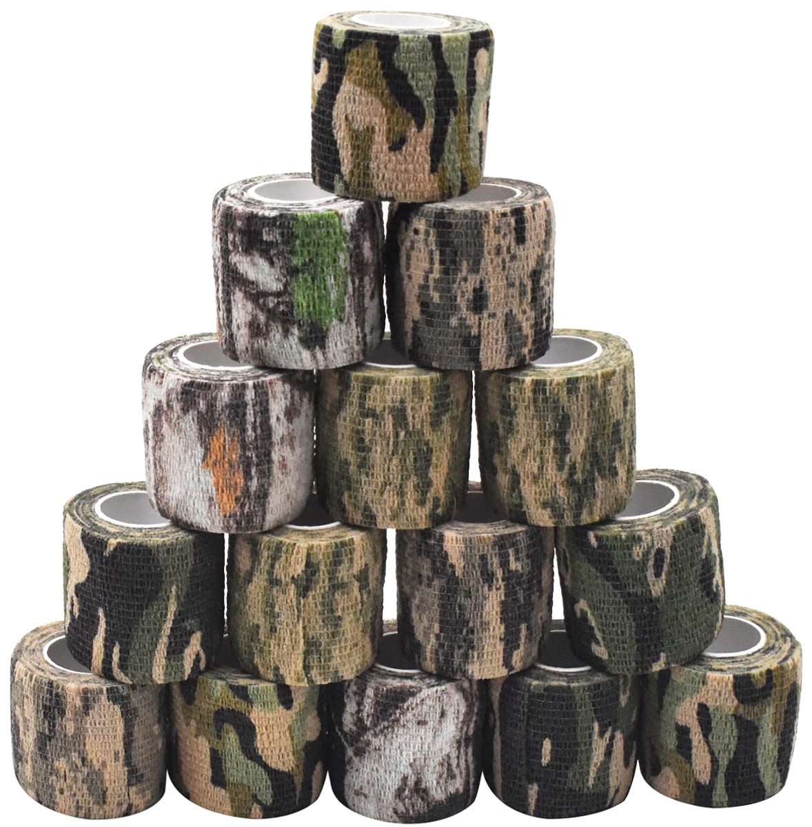 Tarnband, 15 Rollen Camo Tape Stealth Camouflage Tape Zelfklevende Vliesstoff Band Camo Stretch Bandage voor Outdoor Camping Fotografen Jäger Kamera Schutz 5cm x 4.5m