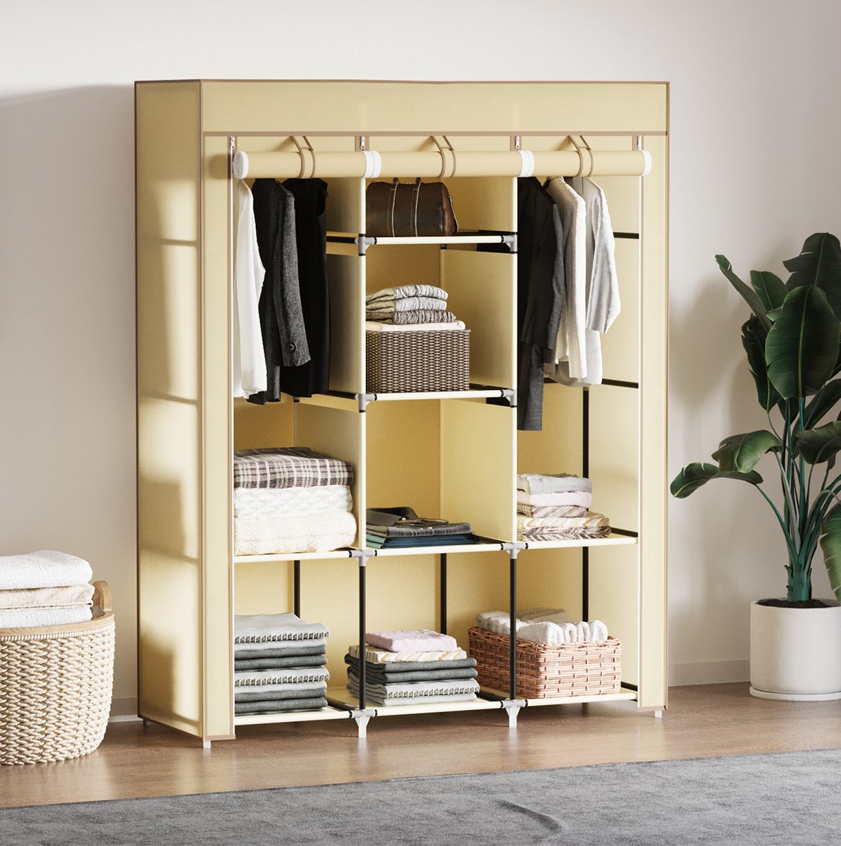 COVREO Kledingkast 125 x 43 x 162,5 cm beige, staal met 8 planken