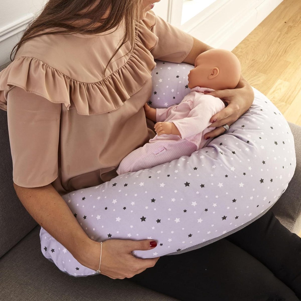 Voedingskussen met Zitzak - Zwangerschapskussen Babykussen - Comfort Tijdens Zwangerschap - XXL 170 cm Grootte - 170 cm - Grijs
