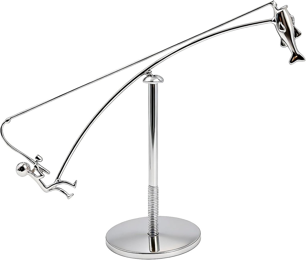 Vissersbeeldhouwwerk, kinetisch vissersbeeld, metalen vissersornament, evenwichtskunst voor thuiskantoor, bureau - ShopVlot