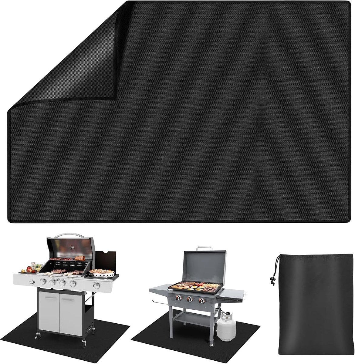 SnelShoppen - Vuurvaste Mat 100 x 150 cm - Hittebeschermmat Waterdicht Herbruikbaar Vouwbaar met Oxford Tas - Grillmat Vloerbescherming voor Gasbarbec