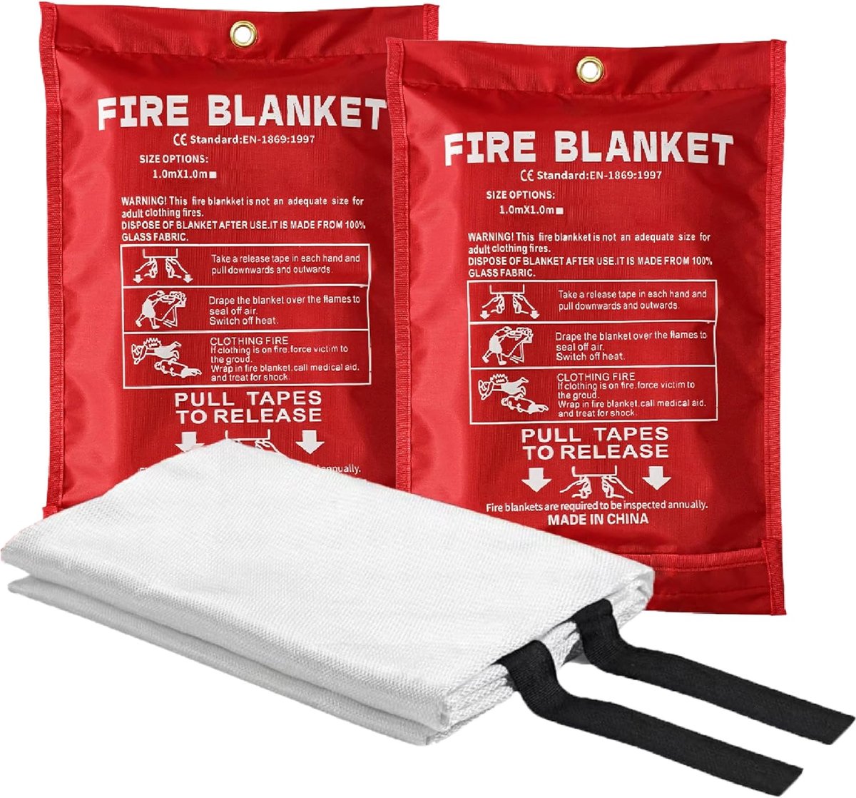 SnelShoppen - 2 Stuks Vuurdeken - Herbruikbare Glasvezel Branddeken voor Keuken, Barbecue, Auto, Kamperen - 1m x 1m - Brandveiligheid en Noodhulp