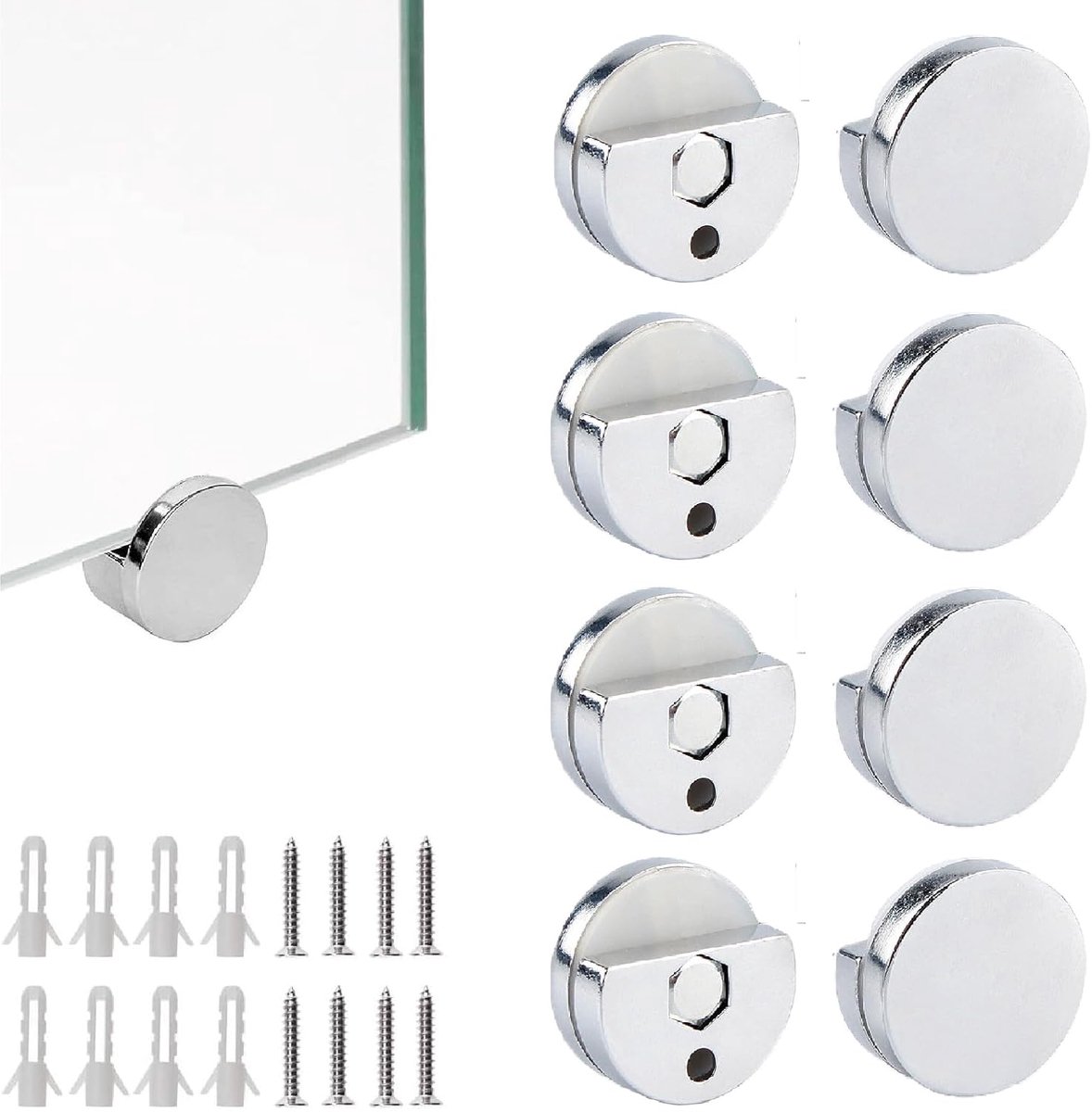 SnelShoppen - 8 Stuks Zink Legering Glasklemmen, Spiegel Klem, Multifunctionele Spiegelhouder, Rond Glas Houder, Steun voor Spiegel, Glas, Foto's, Wan