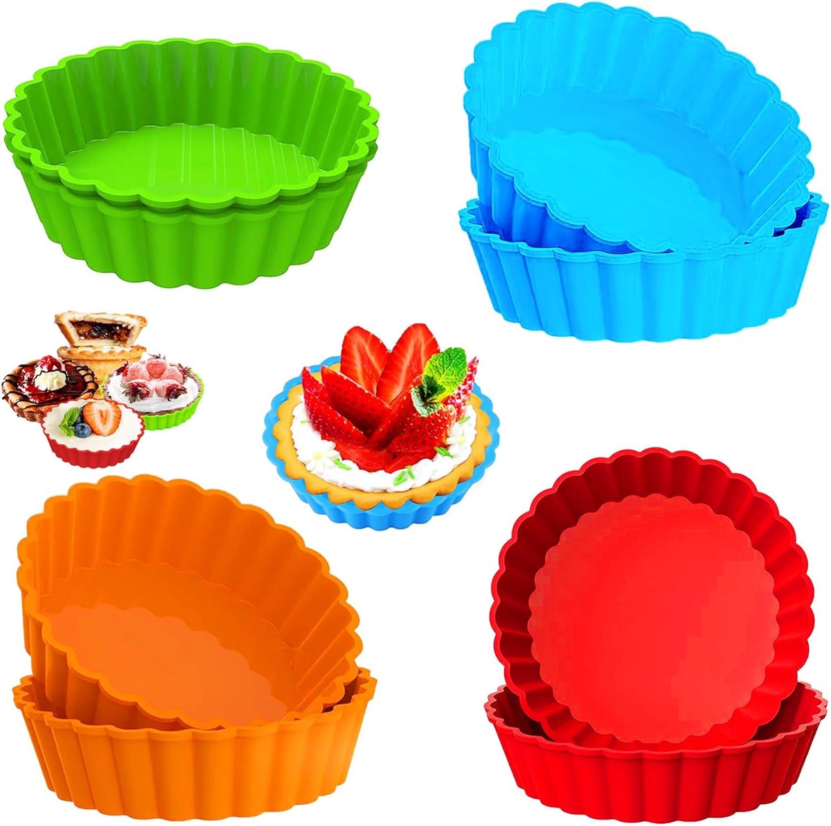 SnelShoppen - 8 stuks Mini Cake Vormpjes, Silicone Anti-aanbak Muffin Mallen, Herbruikbare Quiche Bakvormen, Perfect voor Cupcakes, Taartjes en Brood