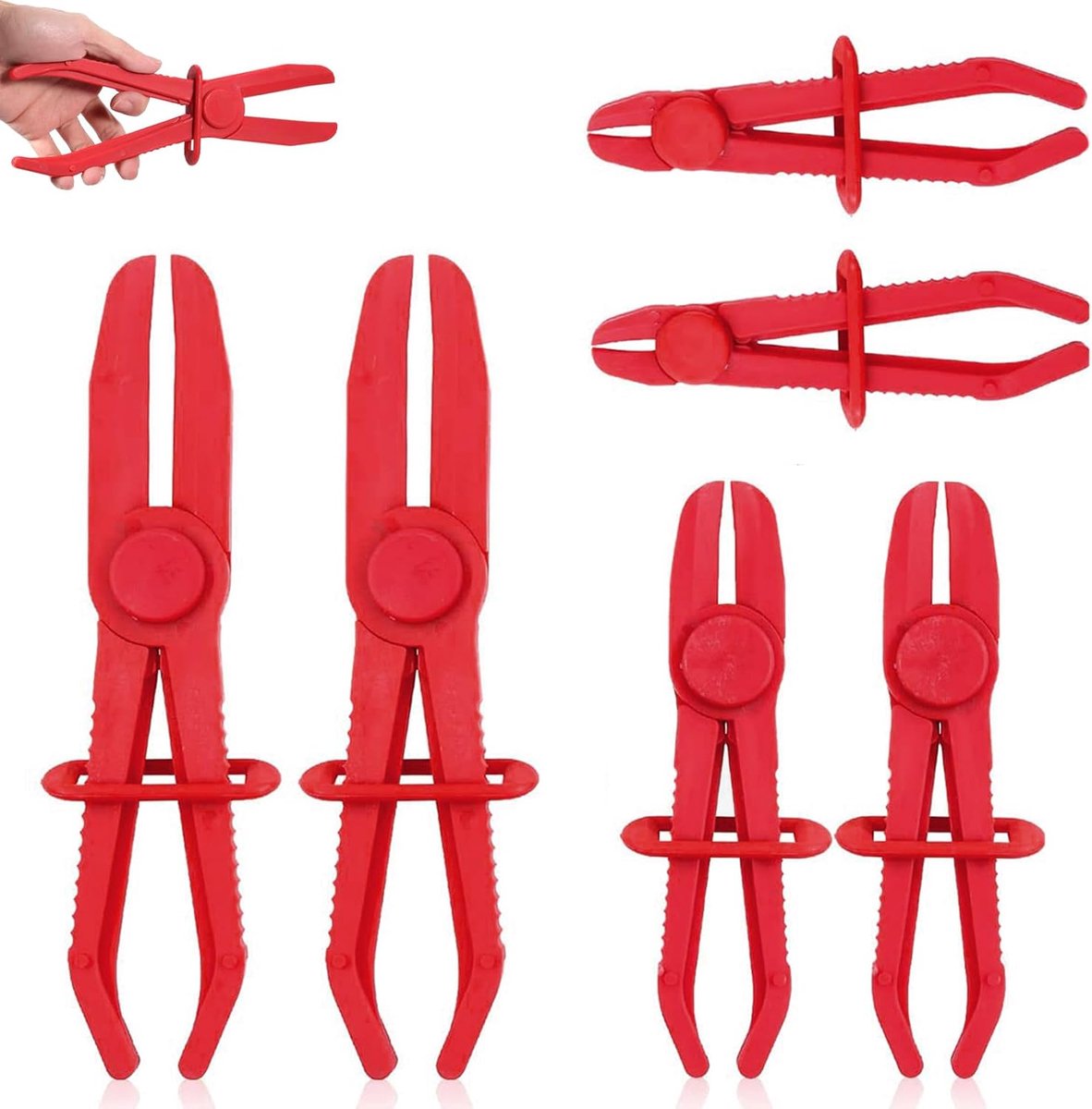 SnelShoppen - 6-delige Slangklem Pliers Set - Professionele Slangklemmen Pliers voor Brandstof en Vloeistoffen - 3 Maten - Kunststof - Rood