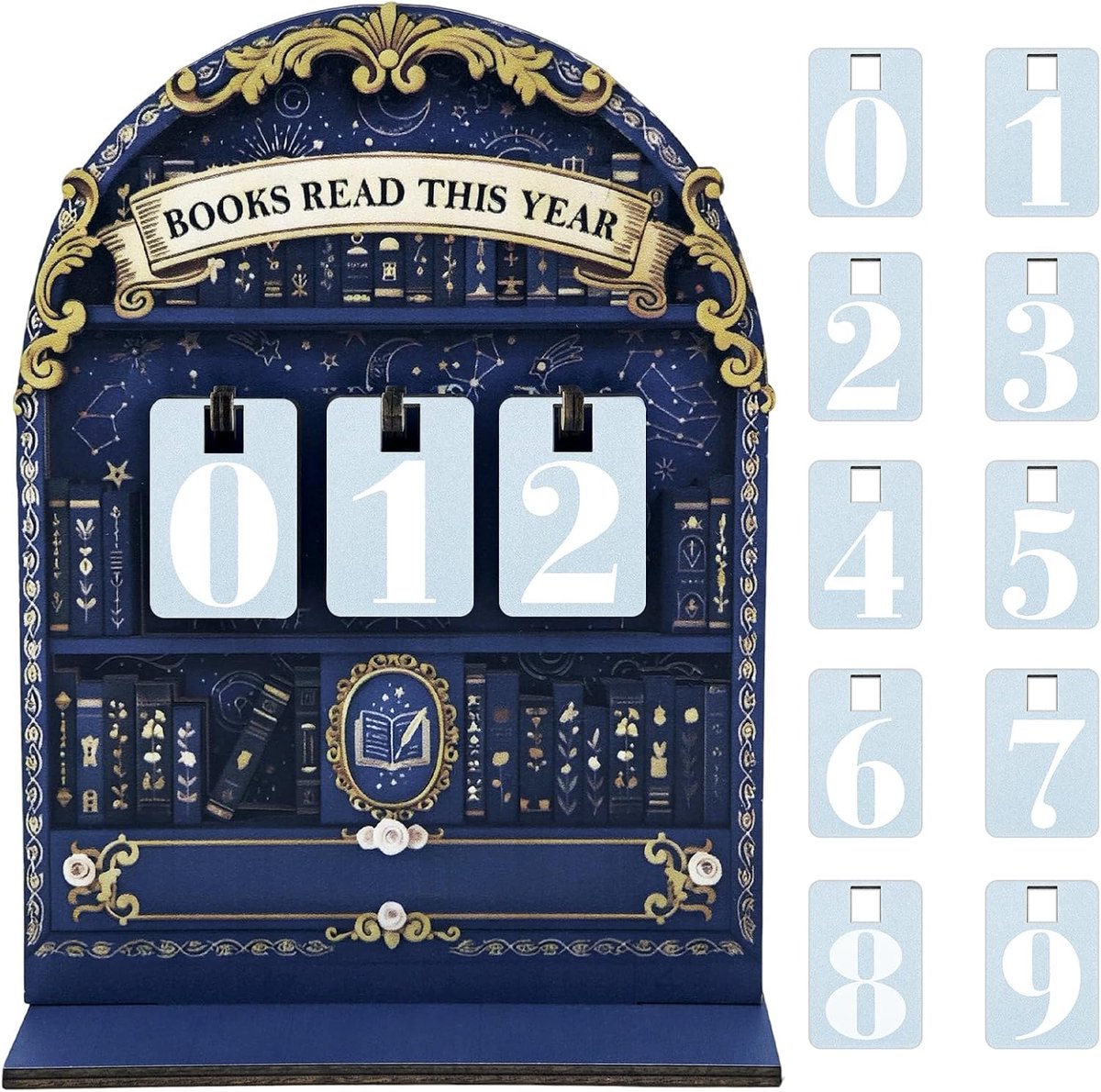 Read This Year Counter, Boekenstandaardbord, boekenstandaard voor het weergeven van leesdoelen, houten decoratie voor de boekenplank, leestrackerbord voor klaslokalen
