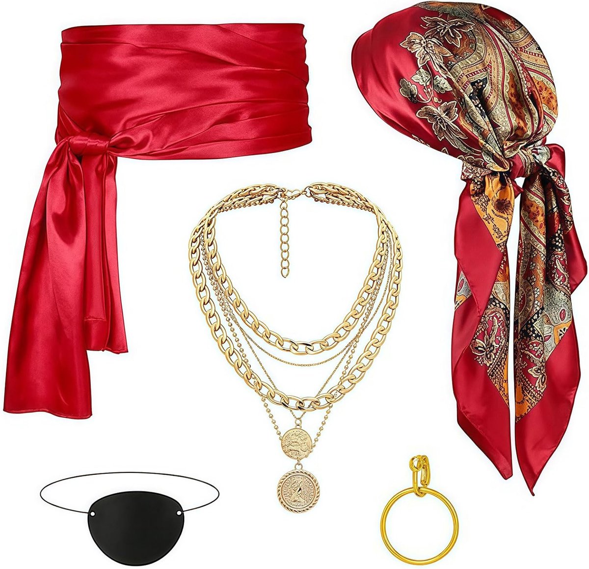 accessoires voor vrouwen, hoofddoek en sjerp, tailleketting, armband, neusring, ooglapper, Halloween kostuum, carnavalset, cosplay-pak