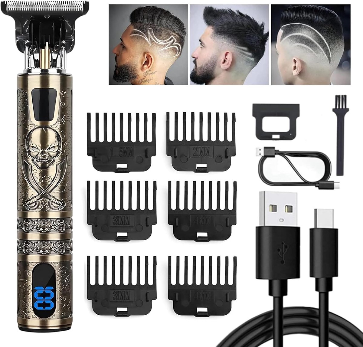 Haartrimmer T-Zero Low - LED-display - IPX7 waterdicht - Professionele trimmer met 6 opzetkammen - ShopVlot