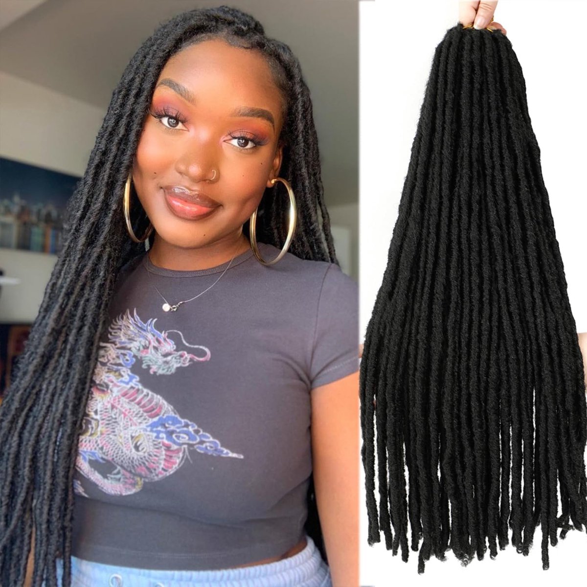 Goddess Valse Locs gehaakt haar, 5 verpakkingen/set, dreadlocks, haken, zacht, kunstlokken, gevlochten, haarverlenging, 45 cm, dreadlocks, synthetisch