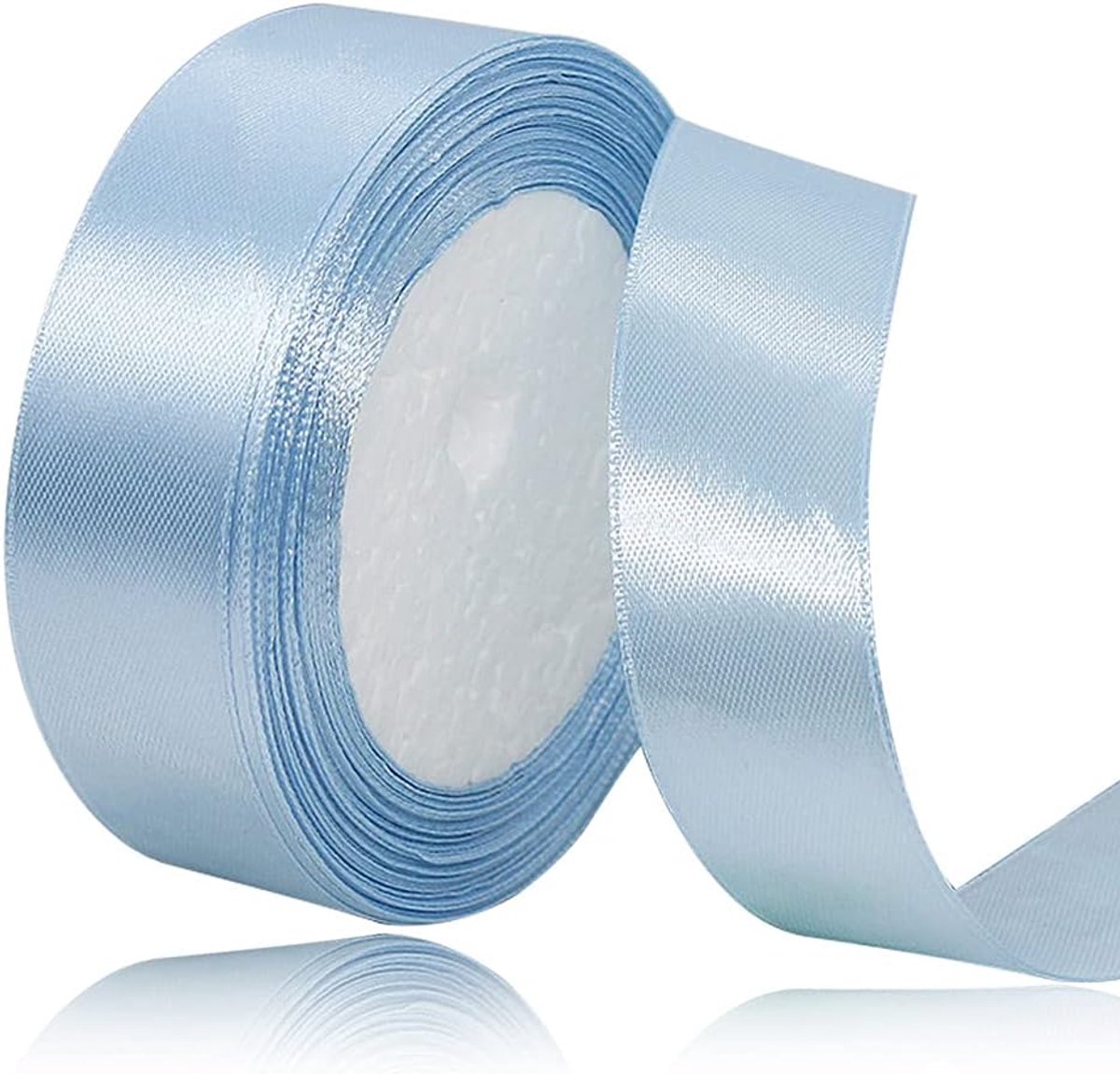 Linten 25 mm breed, 22 m lichtblauw striklint, cadeaulint voor