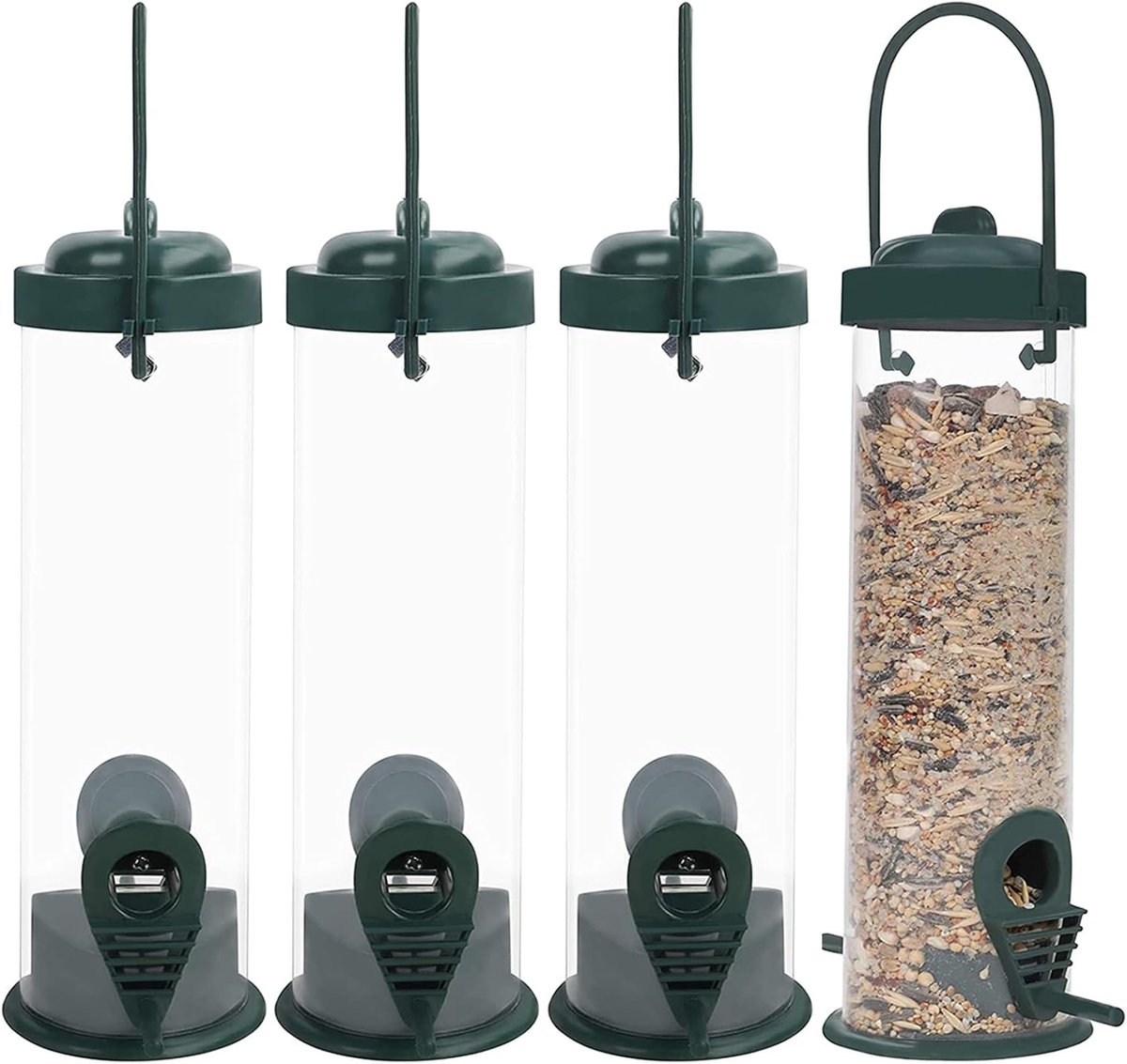 Vogelvoederdispenser 4-pack - Voederkolom van plastic - Transparant en weerbestendig - Ideaal voor tuin en balkon - ShopVlot