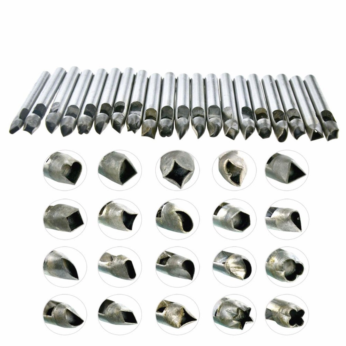Set van 20 stuks stansgereedschap, ponsen, handkoekjessnijder op leer, stempelen van koolstofstaal, voor doe-het-zelf lederwaren, handwerk, leer