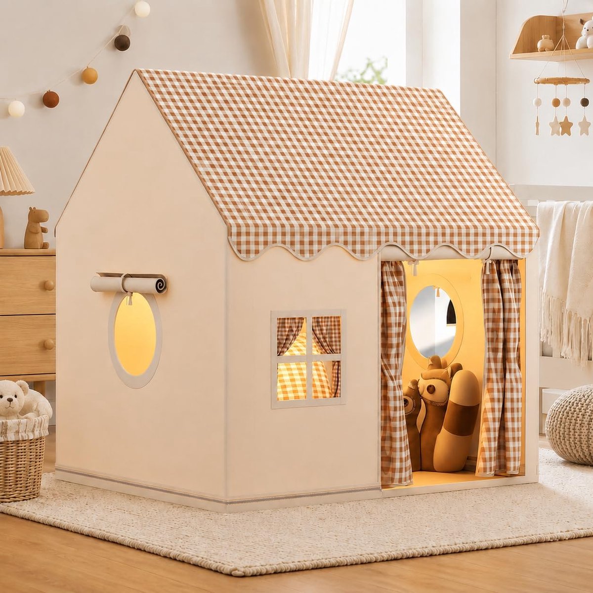speelhuisje voor binnen, zachte en comfortabele stof, kinderbedtent, speeltent, prinsessentent met ramen, kinderkamer speelhuis voor peuters