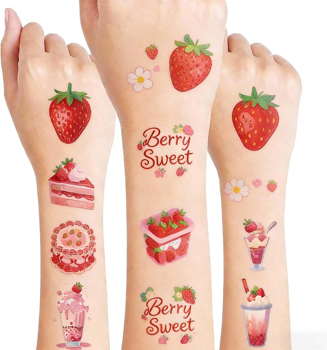 Tijdelijke tatoeages voor kinderen, waterdichte nep-tatoeages, stickers voor jongens en meisjes, aardbeien-verjaardagsdecoraties
