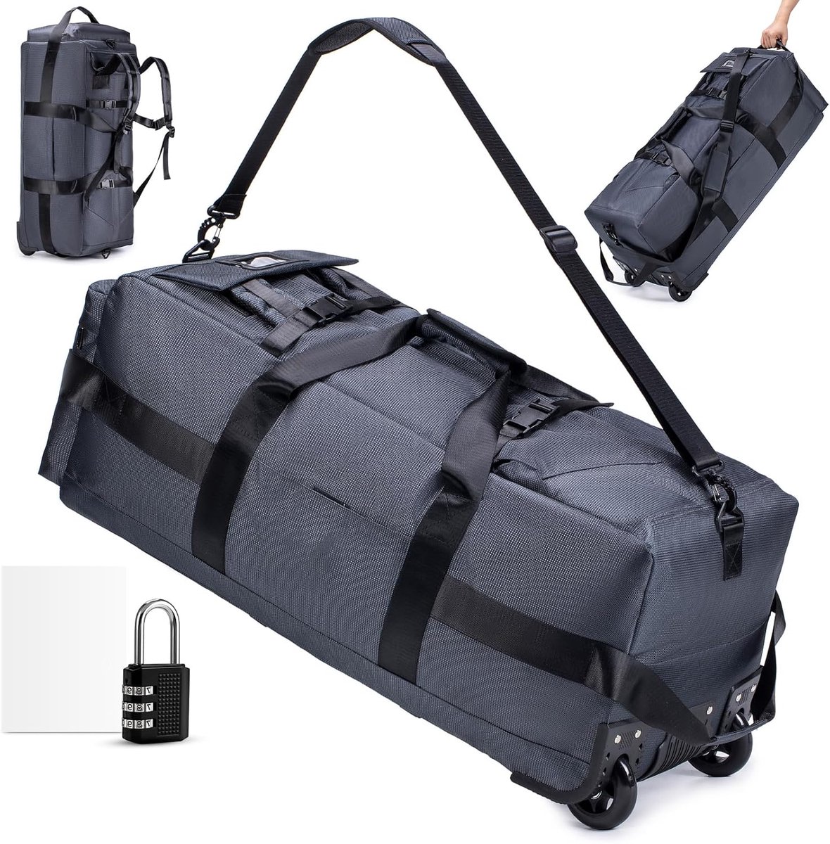 Reistas met wielen Groot 85L 3 IN 1 Handbagagetas met Combinatie hangslot 78x33x32cm Waterdichte Oxford-reisrugzak 3 rollen XL-rugzakkoffer met handgrepen voor reizen, weekendtas