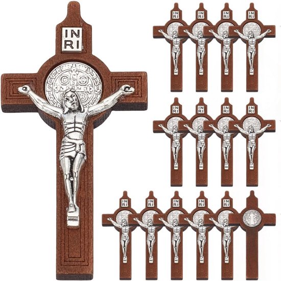 15 stuks houten crucifix christelijke Jezus, wandkruis, handgesneden hout, doe-het-zelf halsketting, armband, sieraden, accessoires, Pasen, cadeau (geelbruin, 3,1 x 6,1 cm)