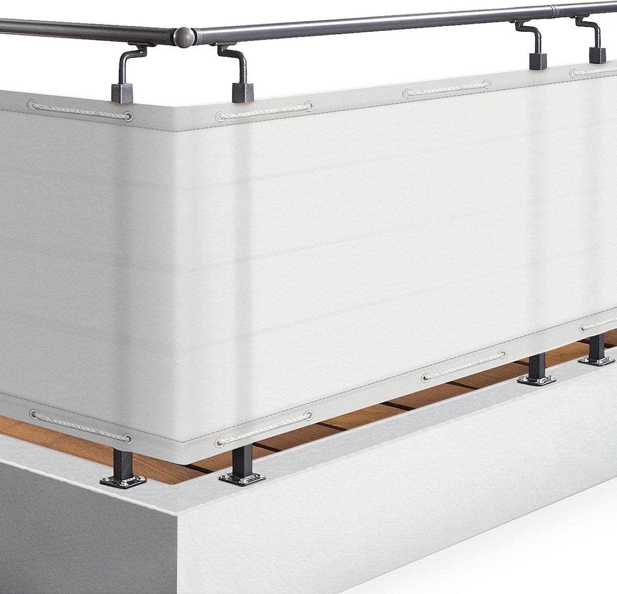 Royal Balkonscherm ondoorzichtige balkondoek windscherm met ogen | 90x500cm wit PES met snoer balkonafdekking privacy SolVision PB2