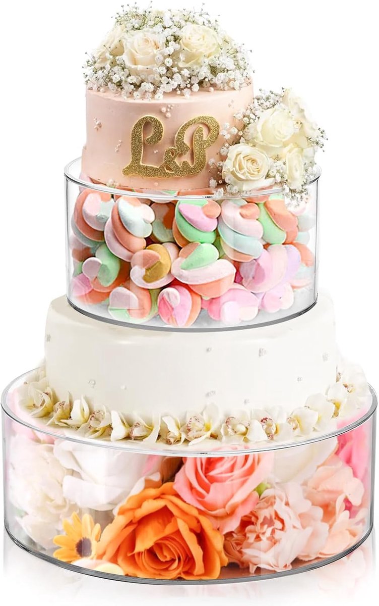 Taartstandaard, 2 Etagen, van Acryl met 2 Decoratieve LEDs, 2 Stuks, Doe-het-zelf Taartstandaard, Desserttafel, Displaybox voor Verjaardagen, Bruiloften en Feesten