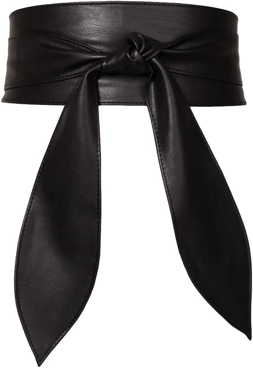 Obi Belt Bow Tie Wrap Wide Waistband Faux Leather Wide Cinch Belt