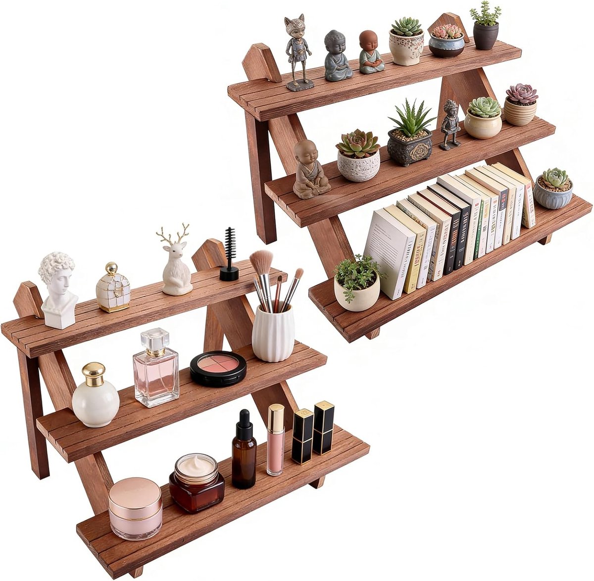 2 Stuks Houten Display Standaard, Display Trap Hout 3-Laags 39x30x24