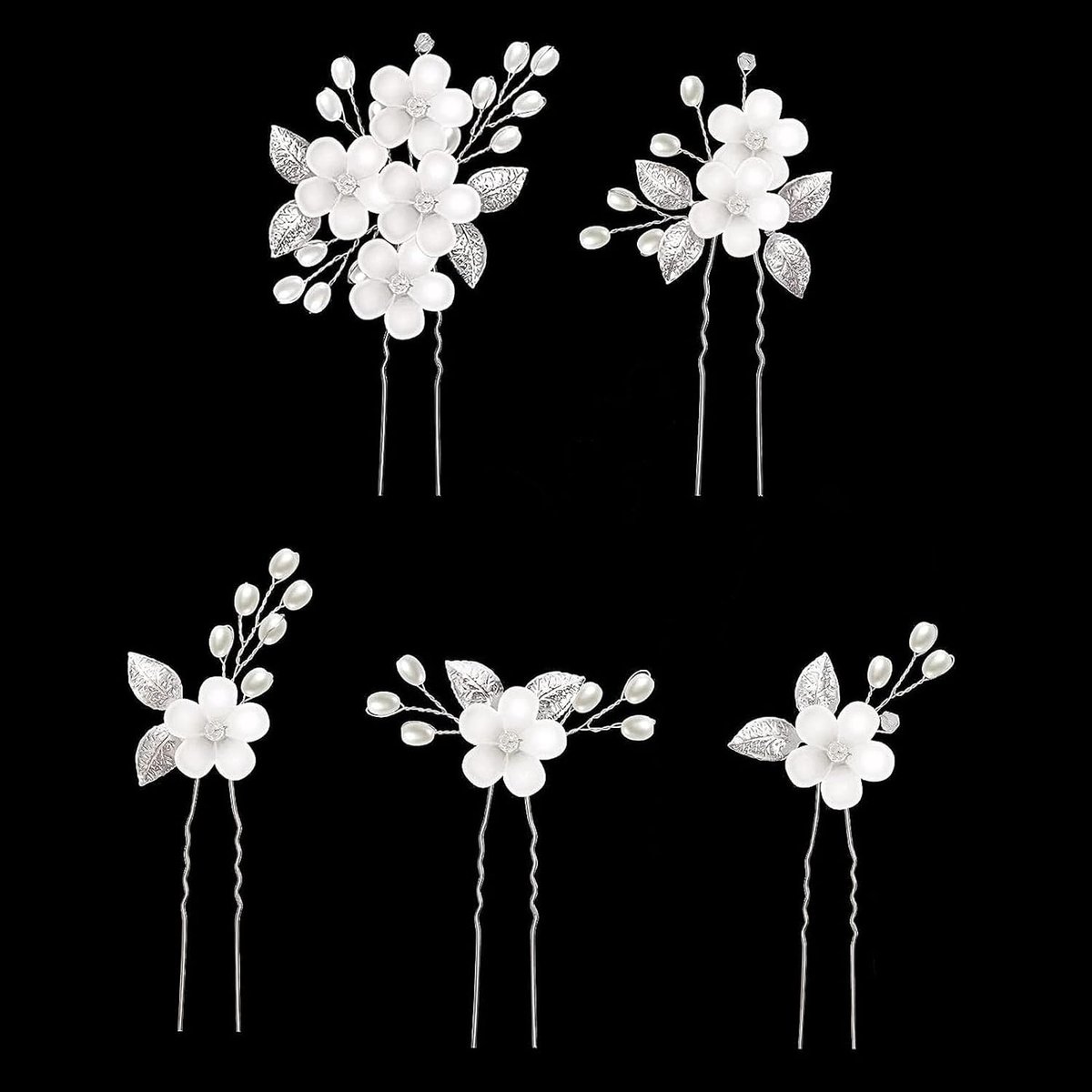 SnelShoppen - 5 Stuks Bruiloft Haarspelden voor Dames en Meisjes - Elegante Haaraccessoires met Kunstperlen en Strass - Handgemaakt - 10 x 8 cm - Perf