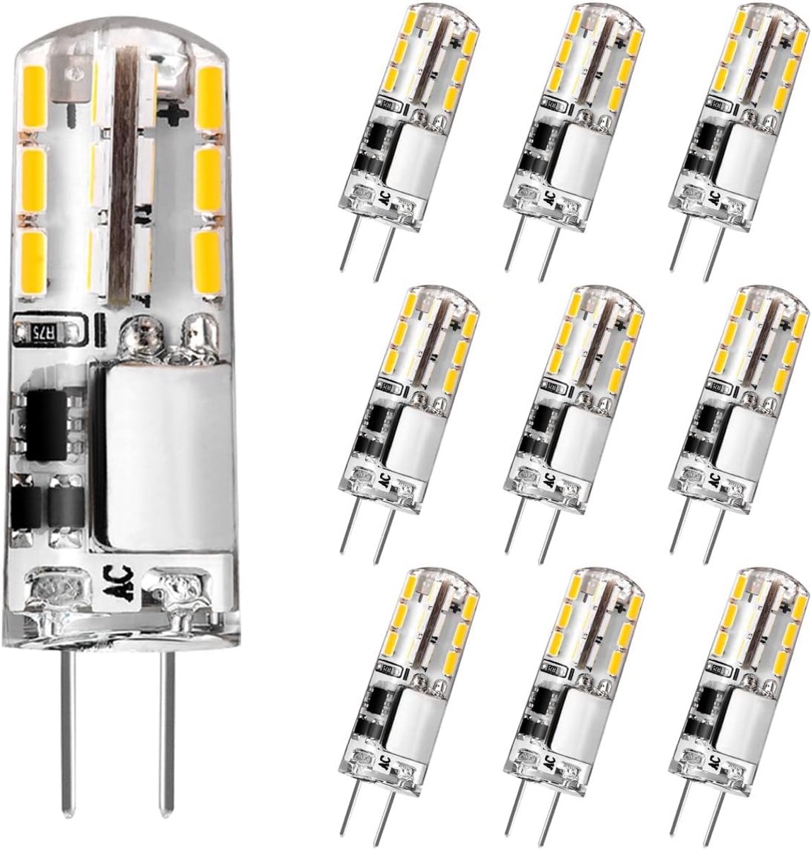 Ledlampen, warmwit, 12 V, 1,5 W, flikkert niet, G4 led-penfitting, vervanging voor 20 W halogeenlampen, spaarlamp, 3000 K, 180 lm, AC/DC ledlampen, niet dimbaar, verpakking van 10 stuks