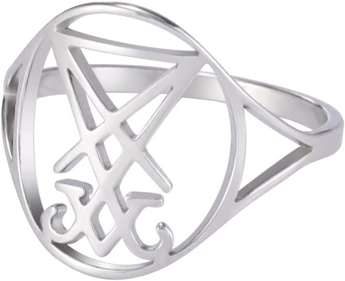 Ringen satanische kruisband ring sigil van Lucifer zegel van satan ringen demonen duivel gotische ring roestvrij staal sieraden geschenken voor mannen vrouwen