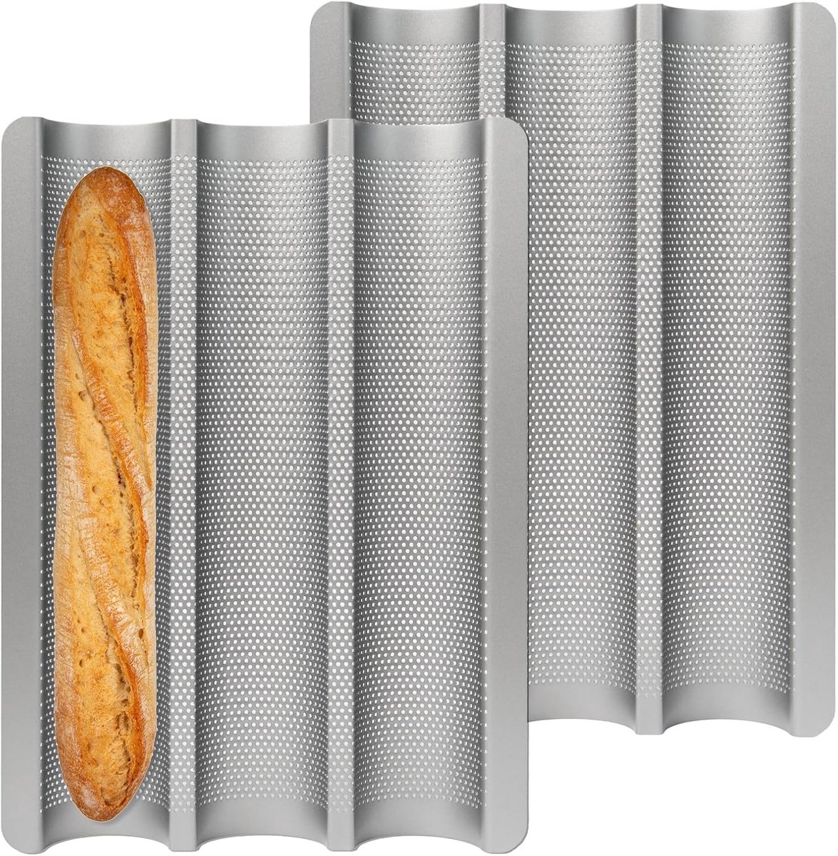 2 stuks non-stick geperforeerde baguettevorm voor 3 baguettes, bakvorm met non-stick-coating, koolstofstaalvorm voor Frans brood voor gebroken brood (38 x 27 cm)