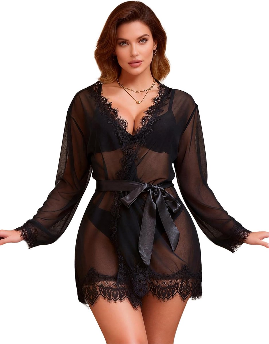 ohyeahlady Kimono dames kant kort plus maten nachthemden curvy badjas zomer kort kant met riem zachte badjas nachtjurk pyjama badpak sleepwear