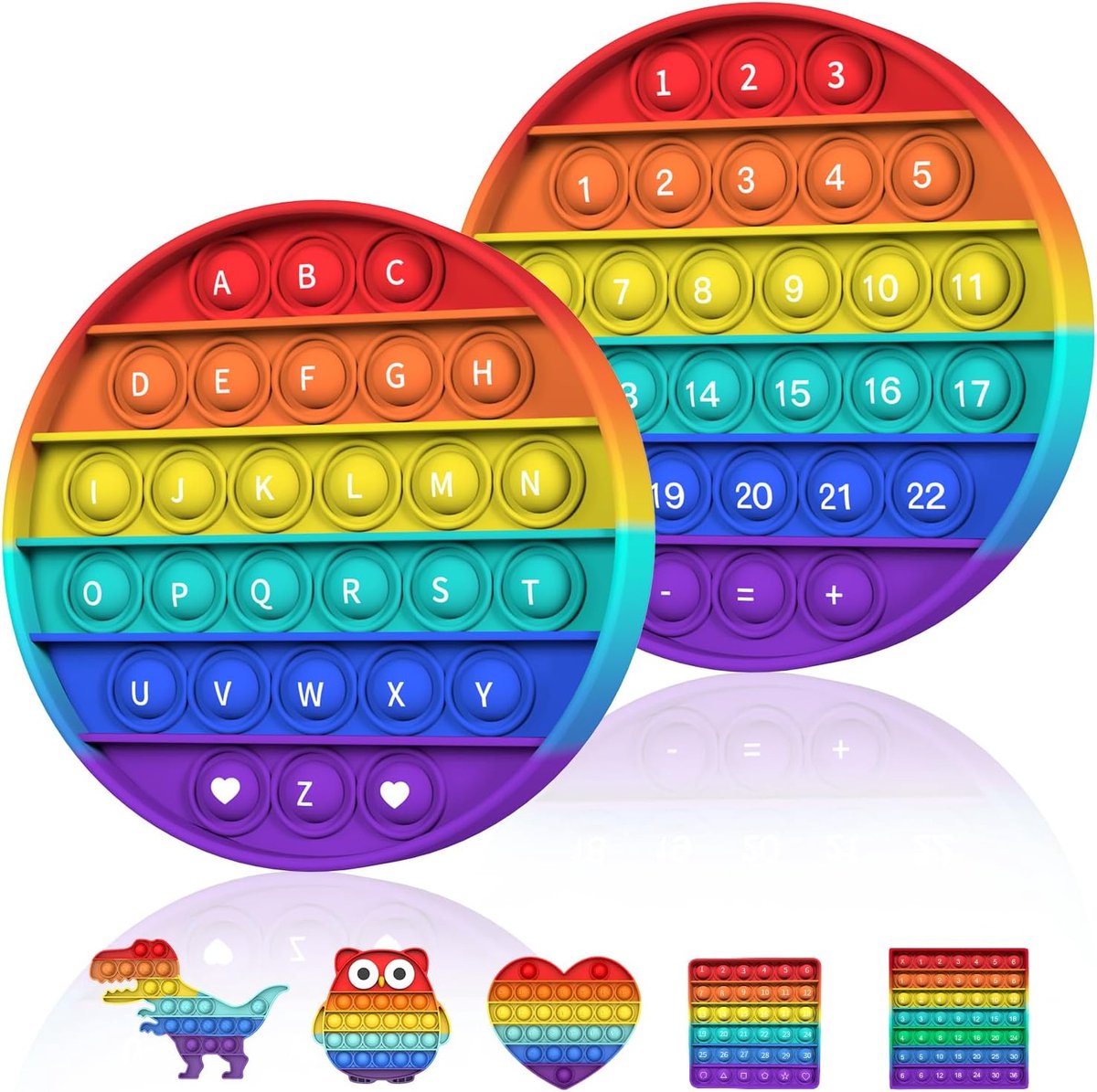 and Pop Bubble Sensorisch Fidget-Speelgoed, Angstvermindering, Autisme, Speciale Behoeften, Stressvermindering voor Kinderen en Volwassenen(Cirkel – Bokstäver + Siffror)