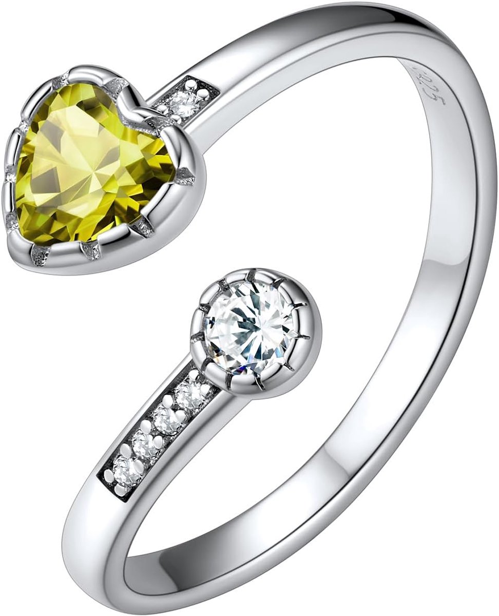Zilverkleurige vingerring voor dames, verstelbare maat, geboortestenen, partnerringen, trouwringen, sterling zilver