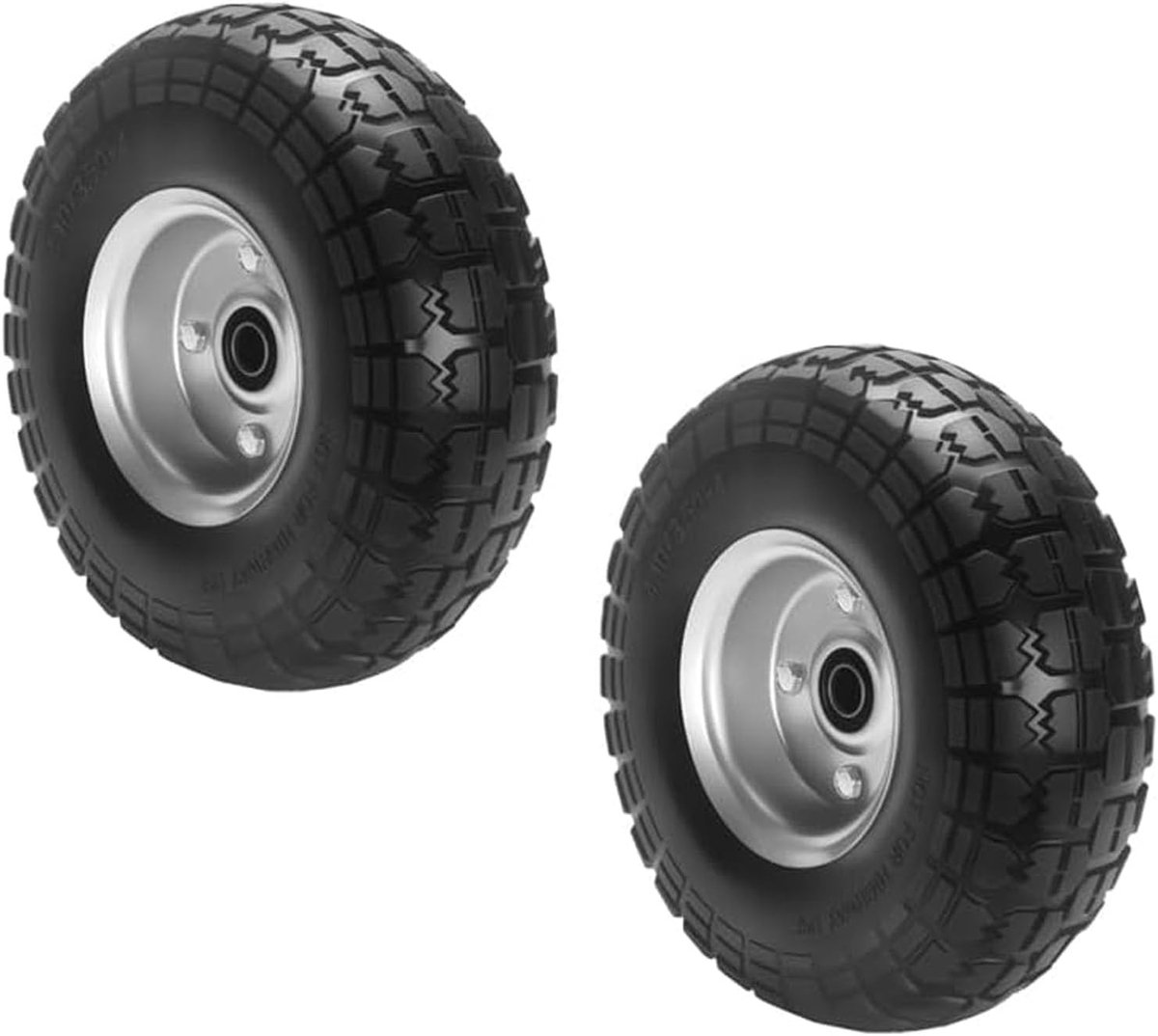 2x steekwagenwiel 4.10/3.50-4, Massieve Rubberen Banden Wielen, 16mm Asgat, tot 100kg, 255x80mm, rubber, zwart, Voor Handwagens, Kruiwagens, Wagentjes, Etc