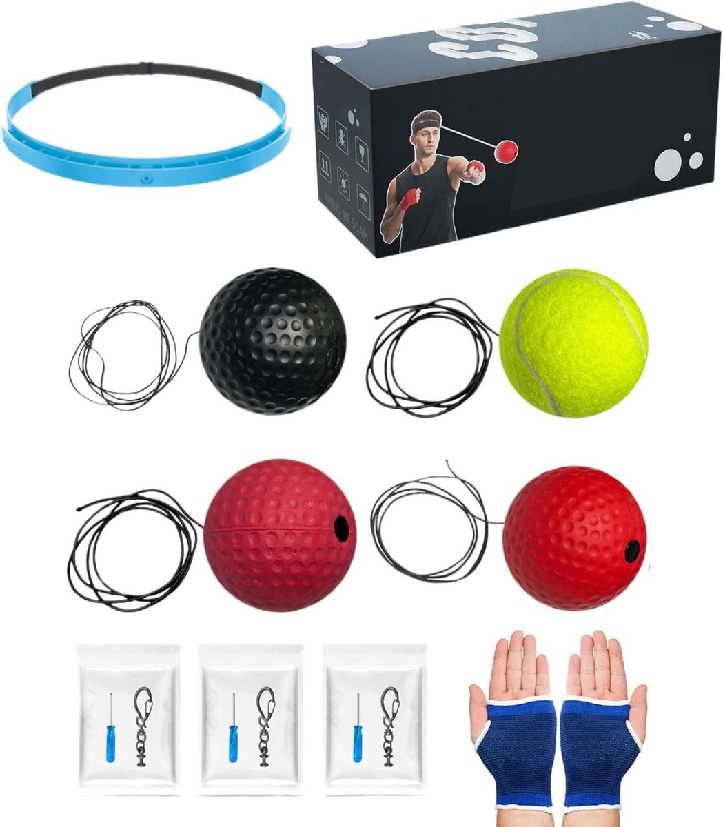 Reflex Boksbal Set - Boksuitrusting Kinderen - Verbeteren Coördinatie - Hoofdband Verstelbaar - 6 cm Bal Diameter - Zwart