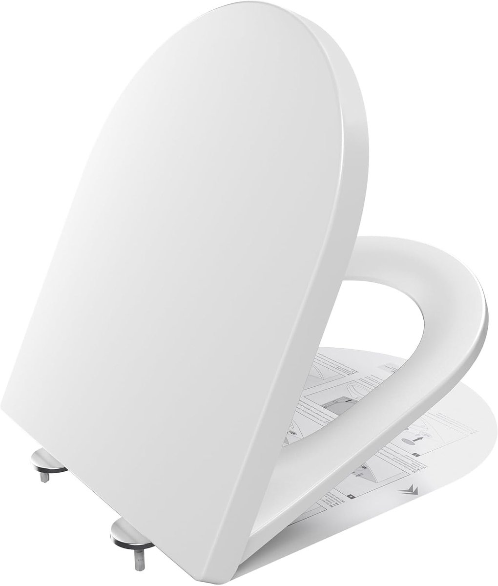 SnelShoppen - Toiletzitting met Soft-Close Mechanisme, D-vormige Toiletbril, Witte Toiletdeksel, Snelle Vergrendeling, Familie Toiletzitting, Ideaal v