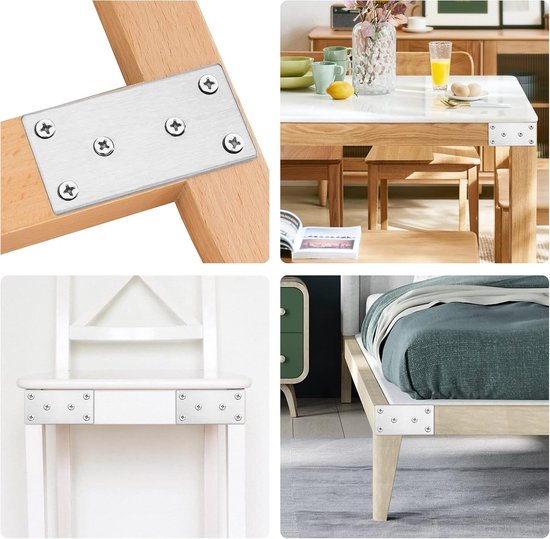 hoekhouder van roestvrij staal, platte houders met schroeven voor de reparatie van stoelen, eetkamertafels, bedden 78 x 39 x 1,5 mm, 10 stuks — afbeelding 5