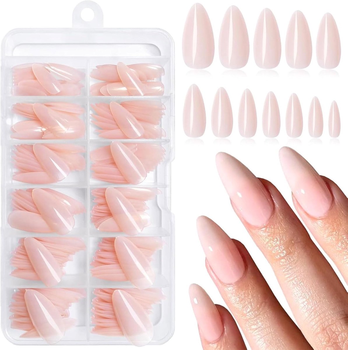 240 stuks kunstnagels, amandel, press-on nagels, middelgrote kunstnagels, press-on nagels, amandellijm op nagels, kunstnageltips