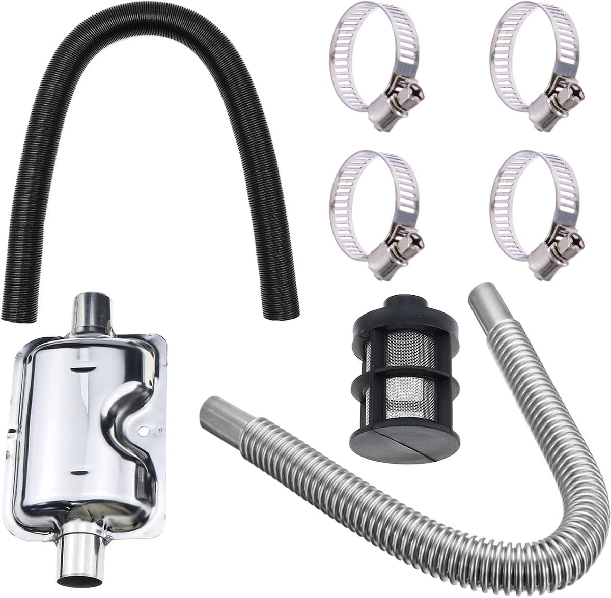 Uitlaat voor de auto, uitlaatgeluiddemper, buisklem, auto, verwarmingskit, uitlaatslang voor stroomgenerator, klemmen, houder, 24 mm, roestvrij staal, voor luchtverwarming, WXHDE2740