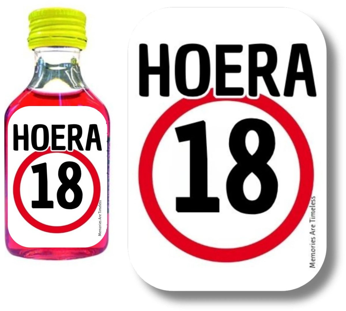 Shotjes Etiketten 18 Jaar | Hoera 18 | 30 Stickers | Mini Shotflesjes 20 ml | Memories Are Timeless