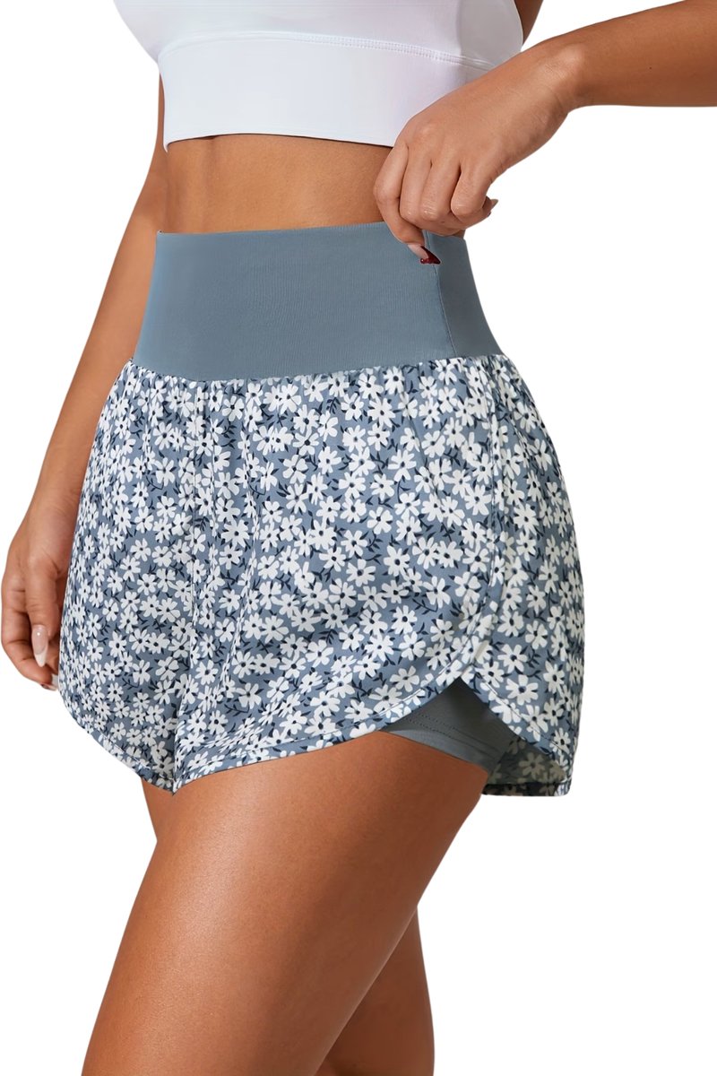 Currero Biker Short Dames Gymshort Korte Legging Lange Onderbroek Bikershort Met Pijpjes Blauwe bloemen