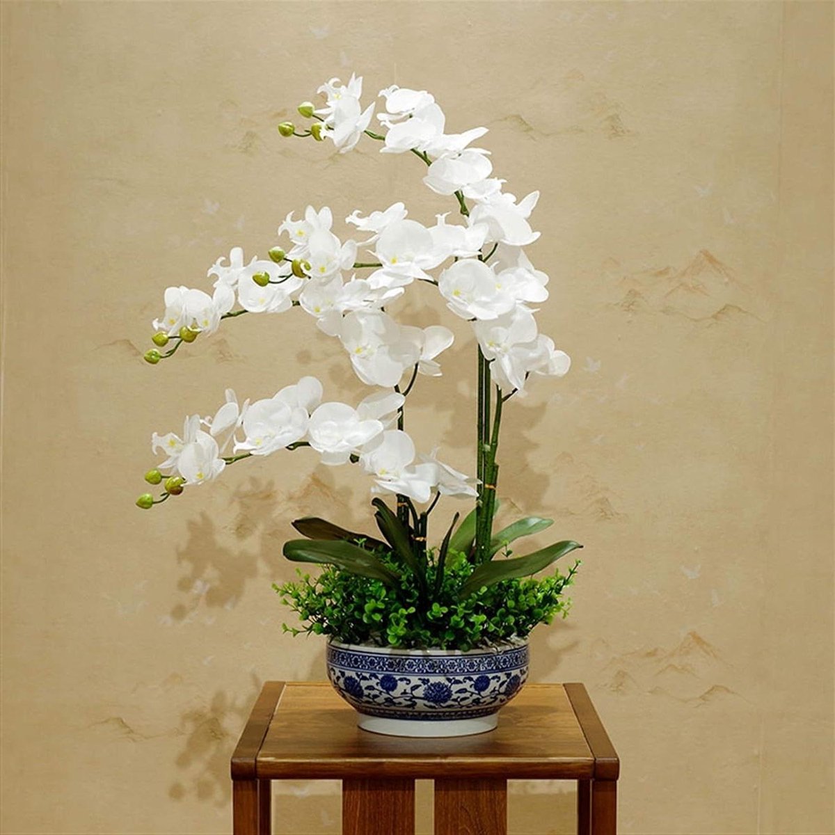 Kunstorchidee in Pot - Nep Phalaenopsis - Woonkamer Decoratie - Realistisch Vakmanschap - 70 cm Hoogte - Wit